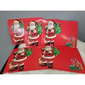 5 VTG Christmas die cut party decor SANTA Kitten PLACEMAT American Greeting 1980